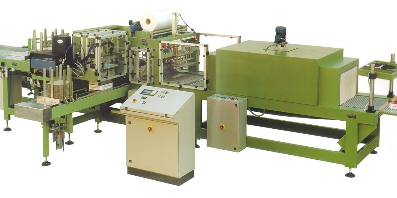 Fardellatrice termoretraibile lineare automatica per barattoli e vasetti cilindrici